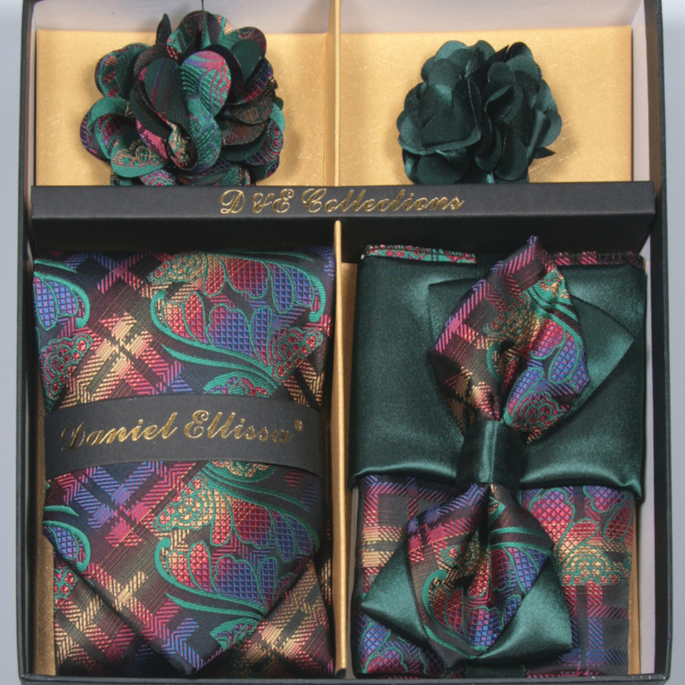 6 Piece Red Yellow Green Necktie & Bow Tie Set